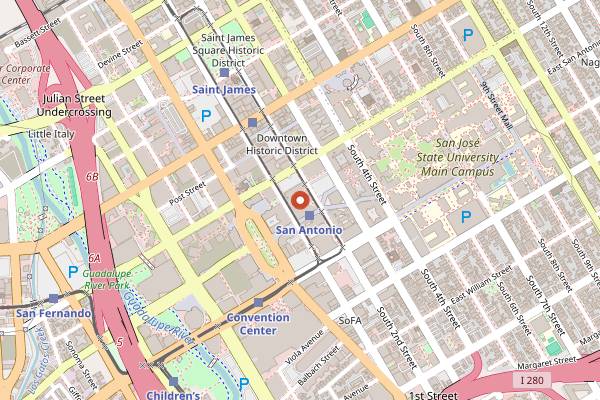 Map showing Whispers Cafe and Creperie in San Jose