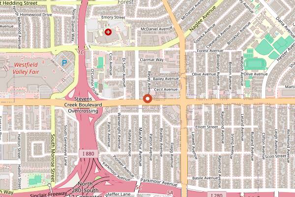 Map showing Falafel's Drive-In in San Jose