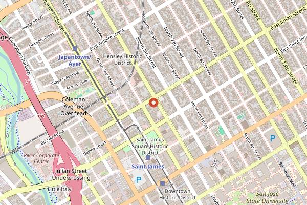 Map showing La Victoria Taqueria (4th and Julian) in San Jose