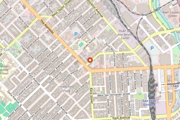 Map showing Crema Coffee Roasting - The Alameda in San Jose
