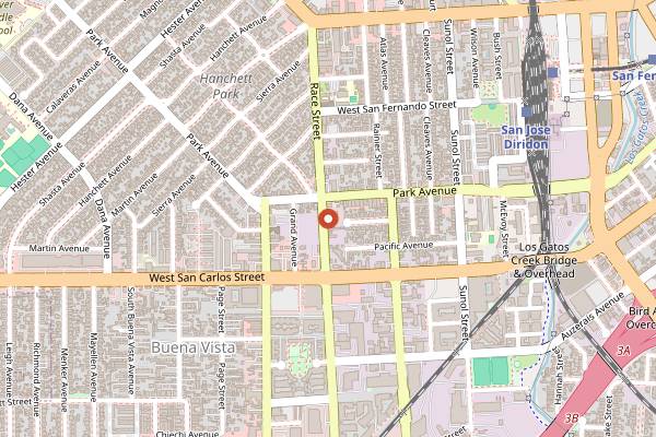 Map showing Crema Coffee Roasting Co. in San Jose