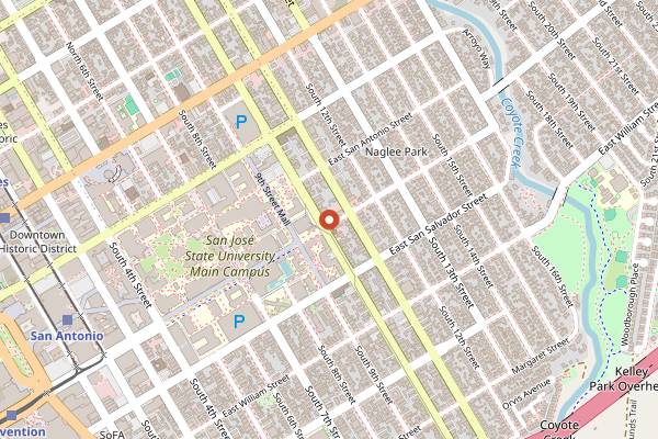 Map showing Back A Yard Caribbean Grill Downtown in San Jose