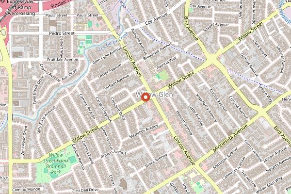 Map showing Bill's Cafe Willow Glen in San Jose