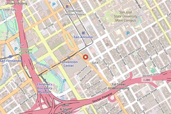 Map showing Voltaire Coffee Roasters in San Jose