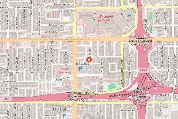 Map showing Ozumo Santana Row in San Jose