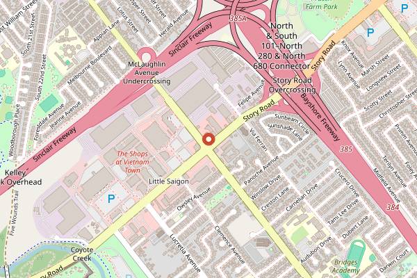 Map showing Tacos Montero in San Jose