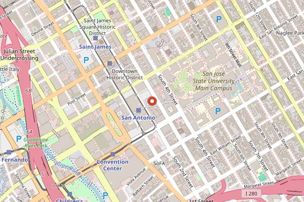 Map showing Downtown San Jose Farmers Market in San Jose