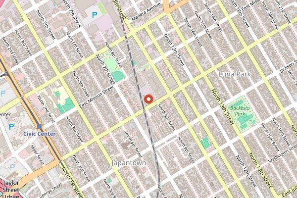 Map showing Japantown Certified Farmers Market in San Jose