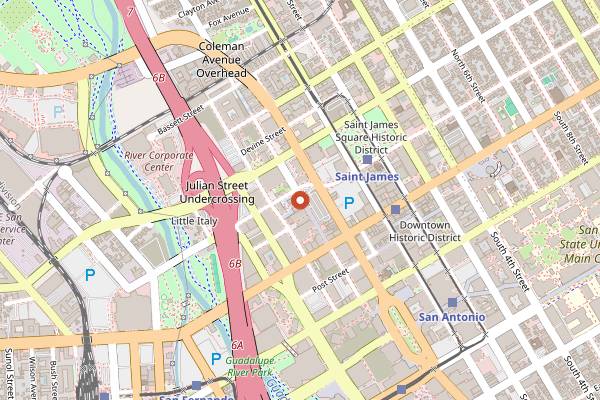 Map showing San Pedro Square (Historic District) in San Jose