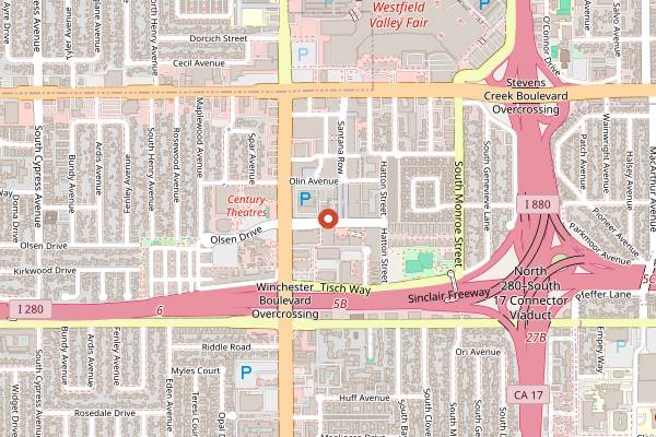Map showing Santana Row Farmers Market in San Jose