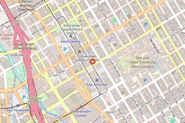 Map showing Loft Bar & Bistro in San Jose