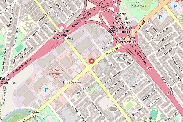 Map showing Thien Huong Sandwiches and Bakery in San Jose