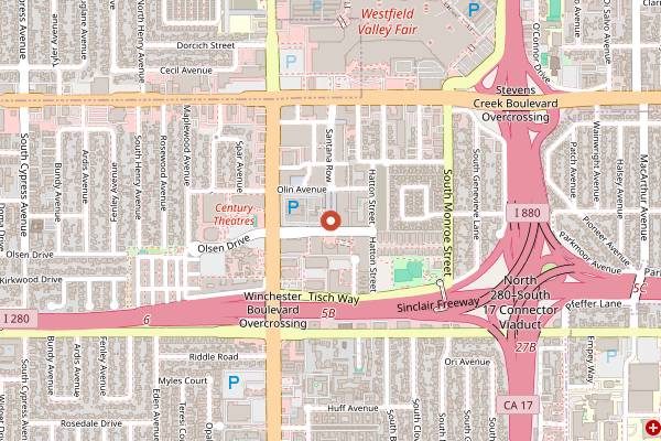 Map showing Vintage Wine Bar in San Jose