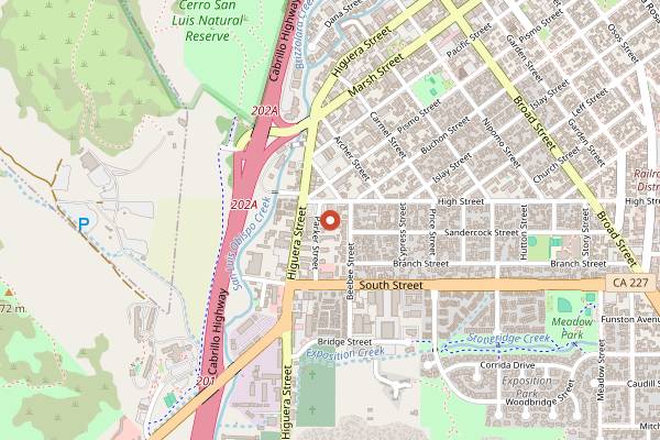 Map showing Bread Bike Bakery in San Luis Obispo
