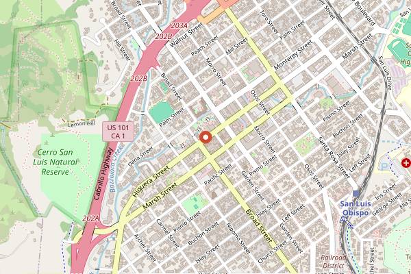 Map showing Frog & Peach Pub in San Luis Obispo