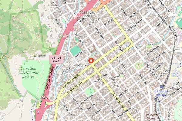 Map showing Sidecar Cocktail Co. in San Luis Obispo
