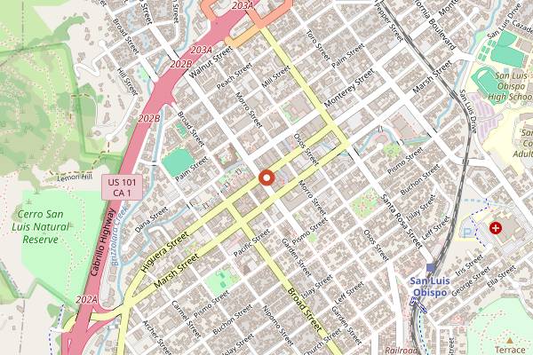 Map showing Corazon Cafe in San Luis Obispo