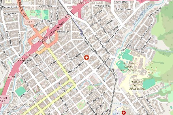 Map showing Taqueria Santa Cruz Express in San Luis Obispo