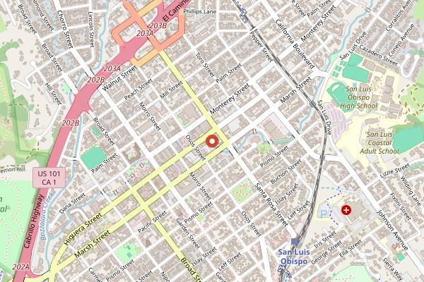 Map showing Blackhorse Espresso & Bakery in San Luis Obispo