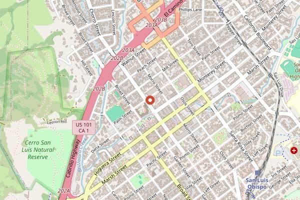 Map showing Mee Heng Low Noodle House in San Luis Obispo