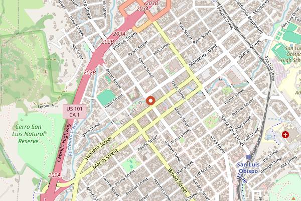 Map showing San Luis Taqueria in San Luis Obispo