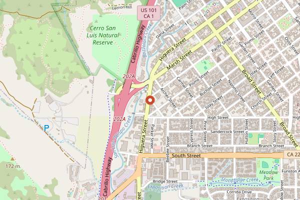 Map showing Joebella Coffee Roasters in San Luis Obispo