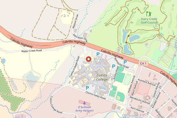 Map showing Cuesta College Community Programs in San Luis Obispo