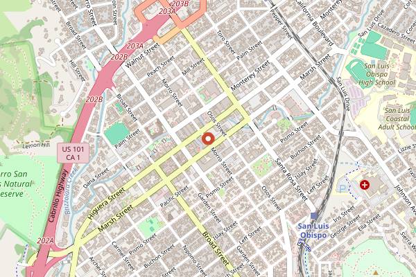 Map showing Granada Bistro in San Luis Obispo