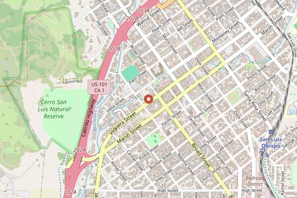 Map showing Old SLO BBQ Co. in San Luis Obispo