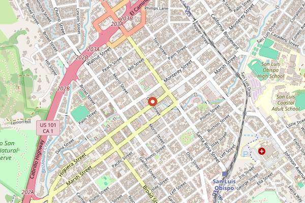 Map showing Woodstock's Pizza SLO in San Luis Obispo