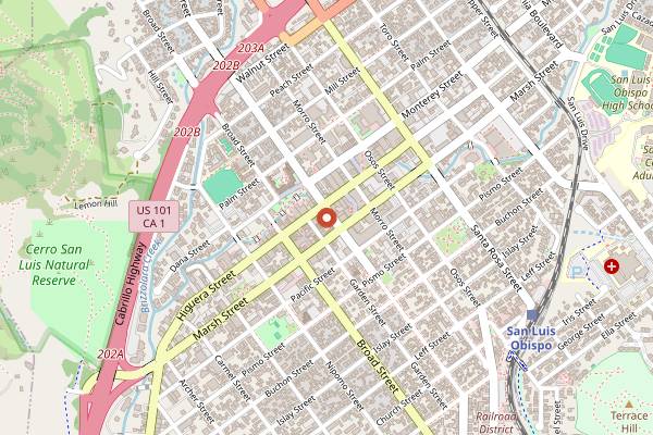 Map showing Black Sheep Bar & Grill in San Luis Obispo