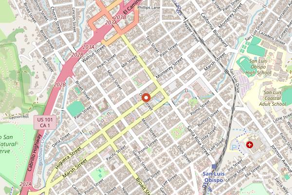 Map showing Couch Family Wines in San Luis Obispo