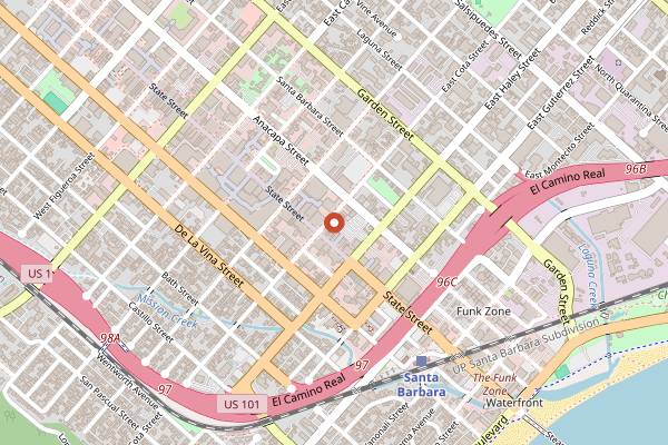 Map showing The Palace Grill in Santa Barbara