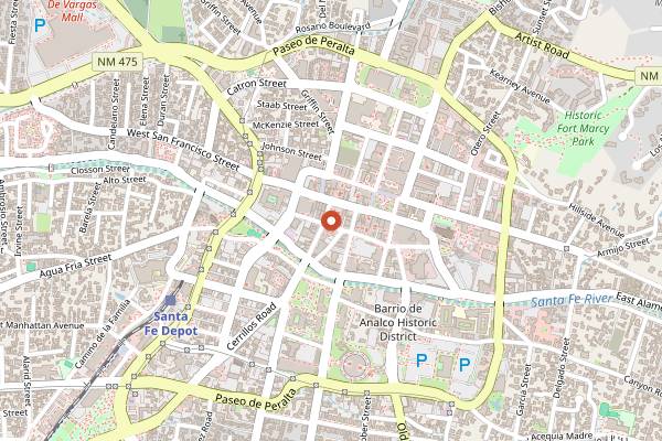 Map showing Boxcar SF in Santa Fe