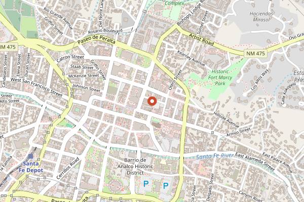 Map showing Estevan Restaurante in Santa Fe