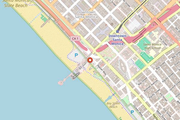 Map showing Big Dean's Ocean Front Cafe in Santa Monica