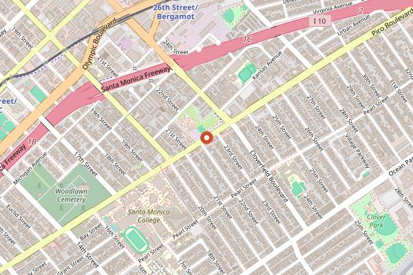 Map showing Pico Farmers Market in Santa Monica