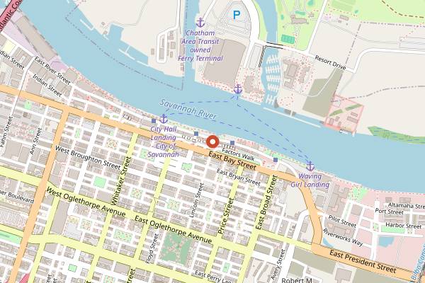 Map showing Savannah's Candy Kitchen in Savannah