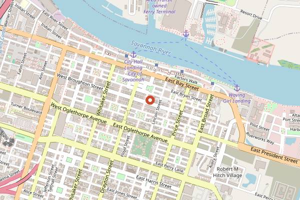 Map showing Leopold's Ice Cream in Savannah