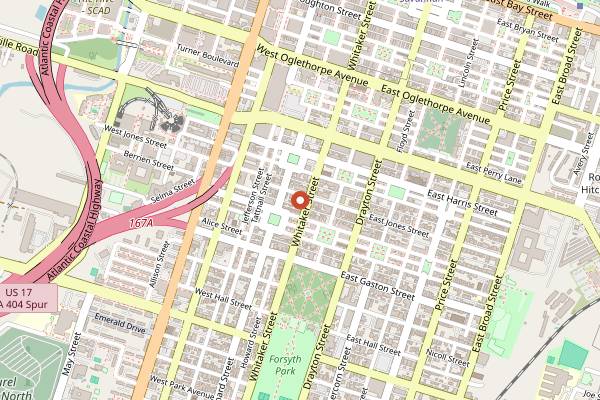 Map showing Mrs. Wilkes Dining Room in Savannah