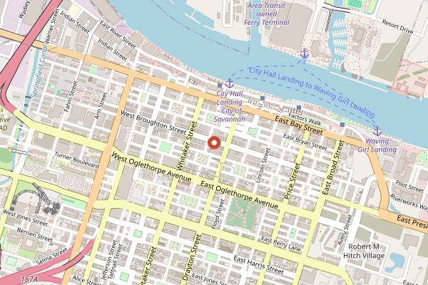Map showing Kayak Kafe Broughton in Savannah