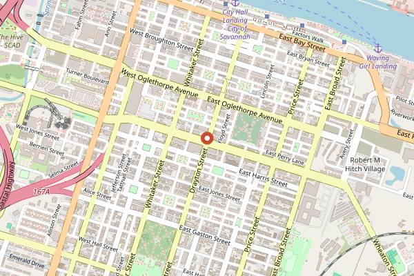 Map showing Savannah St. Patrick's Day Parade and Food in Savannah