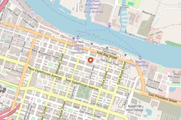 Map showing The Olde Pink House in Savannah