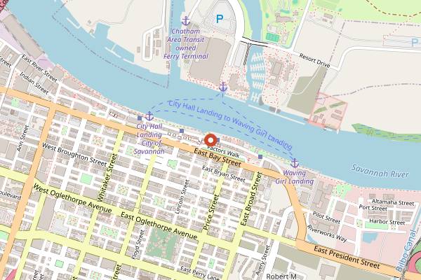 Map showing The Shrimp Factory in Savannah
