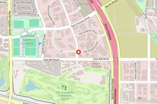 Map showing Jazzbird Lounge at The Ravenscroft in Scottsdale