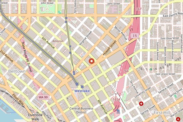 Map showing Mr West Cafe Bar in Seattle