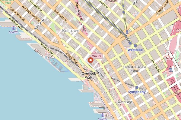 Map showing The Pink Door bar in Seattle