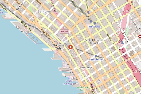 Map showing Storyville Coffee Pike Place in Seattle