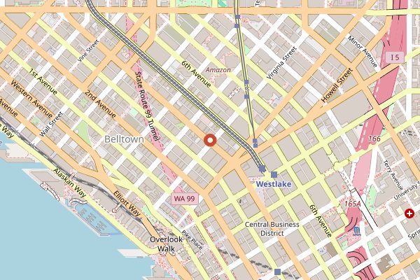Map showing Tom Douglas Cooking School at Hotel Andra in Seattle