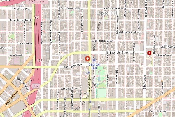 Map showing Dick's Drive-In Broadway in Seattle